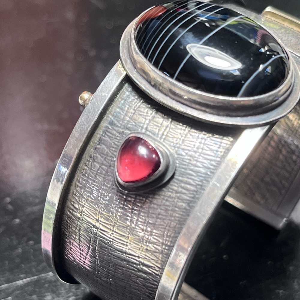 Artist signed one of a kind bracelet marked 925 / 18k